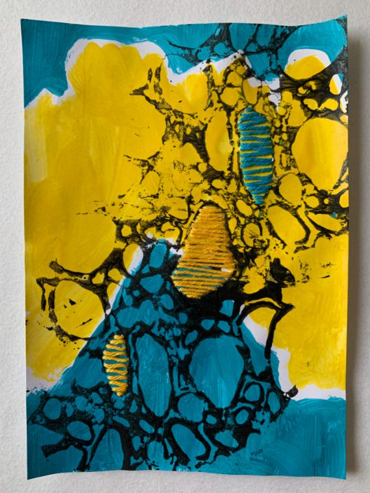 2022 Bubbles Purpose Driven, 14.8x20.9 cm, acrylic collage on paper